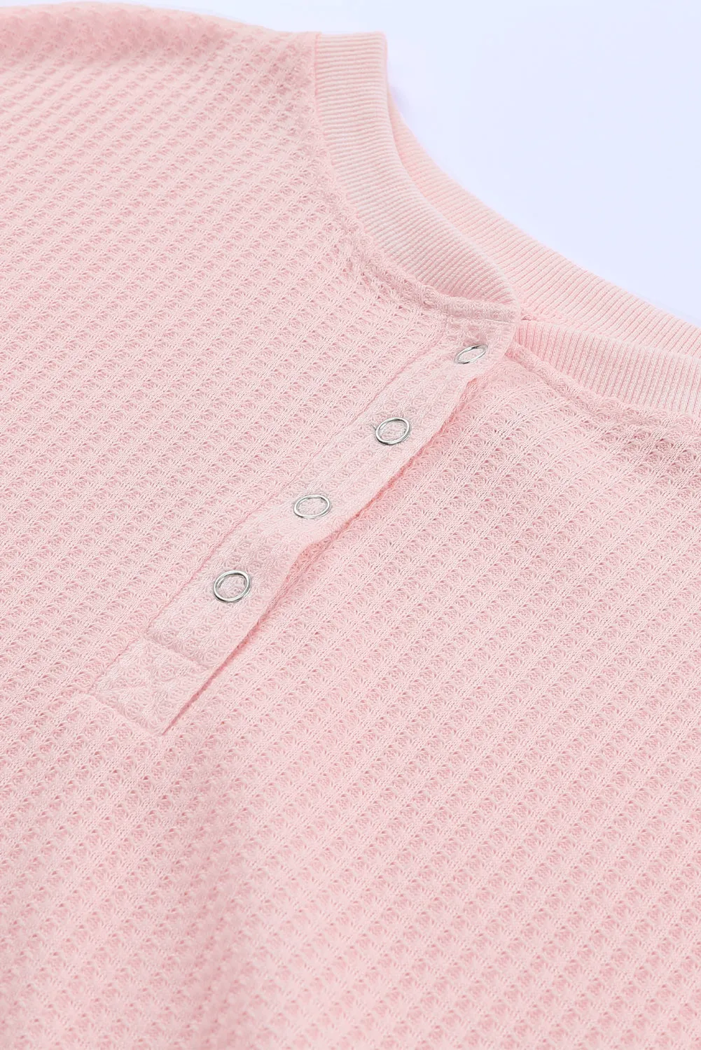 Pink Thermal Waffle Knit Long Sleeve Loungewear Set