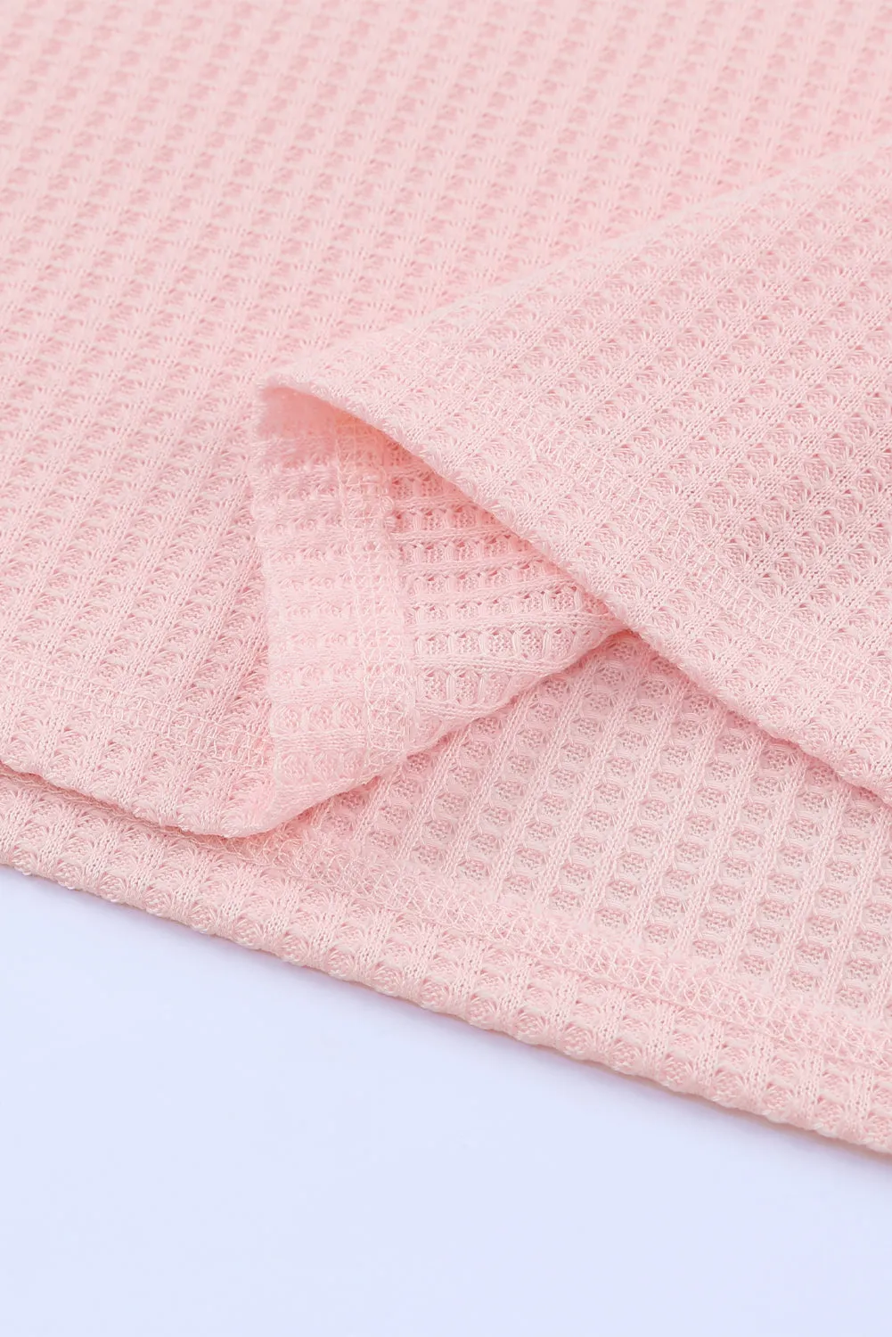 Pink Thermal Waffle Knit Long Sleeve Loungewear Set