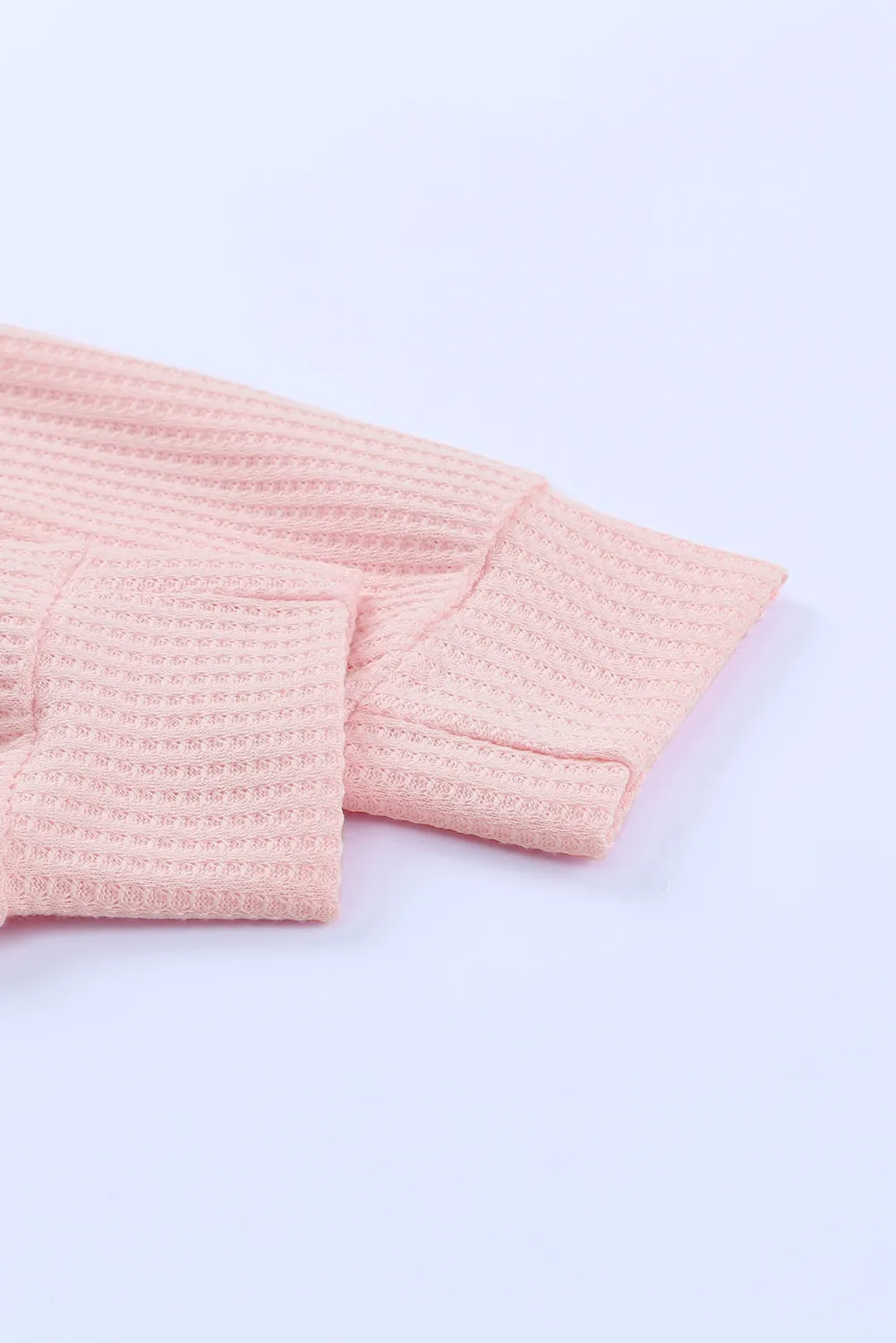 Pink Thermal Waffle Knit Long Sleeve Loungewear Set