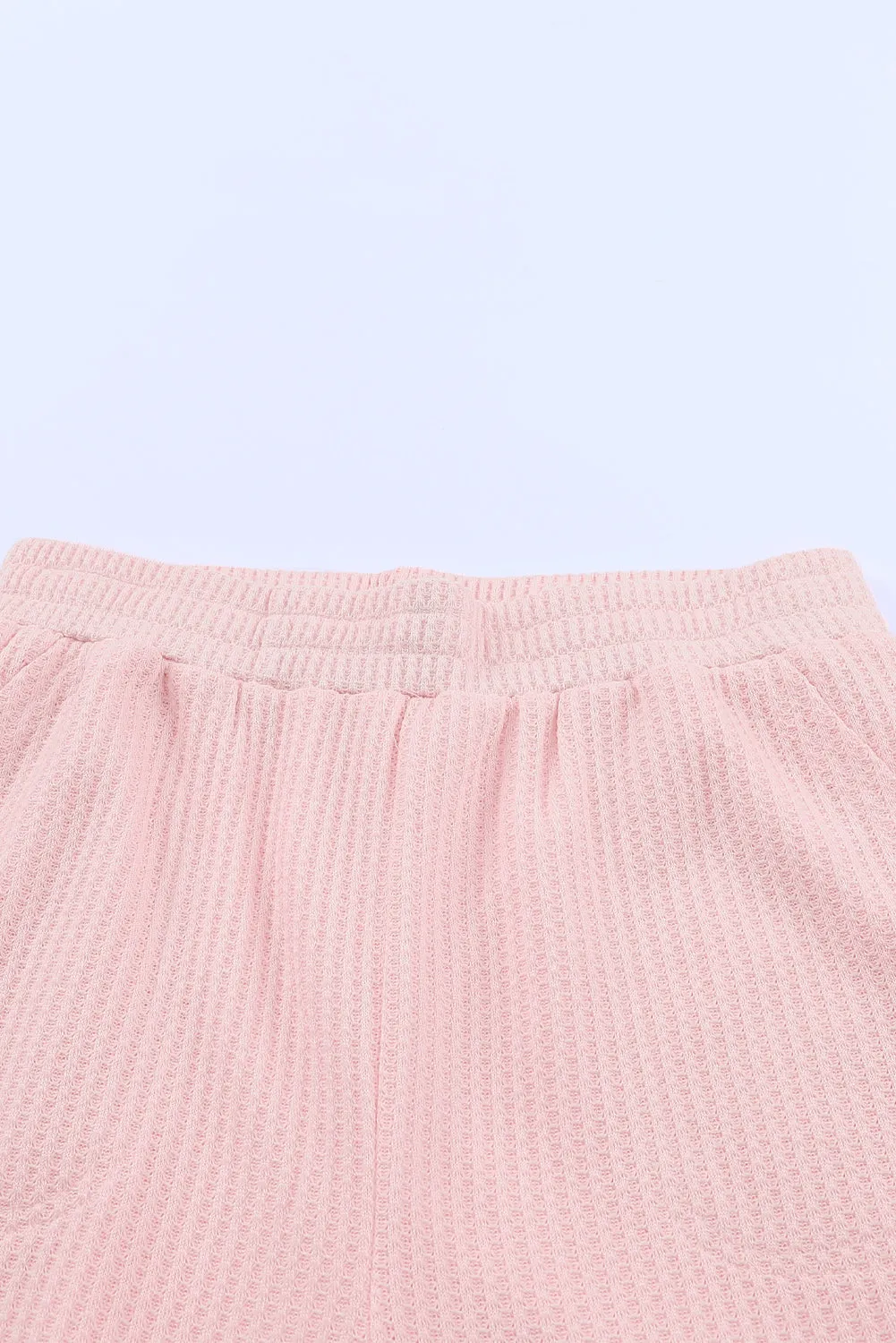 Pink Thermal Waffle Knit Long Sleeve Loungewear Set