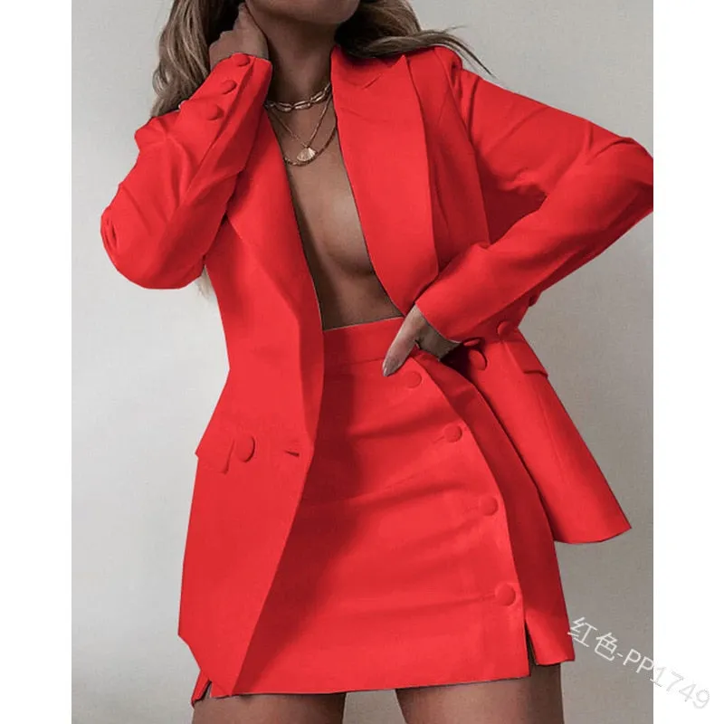 Plus Size 5XL 2 Piece Set Women Streetwear Candy Colors Basic Blazer Sets Coat   Shirts Slim Office Suit Jacket Women Outfits