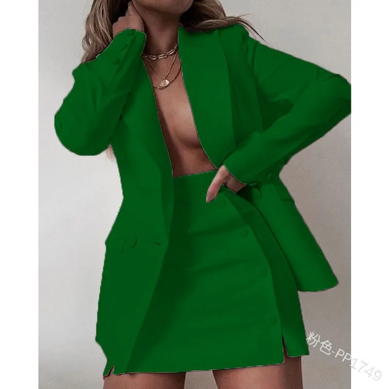 Plus Size 5XL 2 Piece Set Women Streetwear Candy Colors Basic Blazer Sets Coat   Shirts Slim Office Suit Jacket Women Outfits