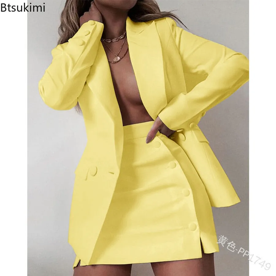 Plus Size 5XL 2 Piece Set Women Streetwear Candy Colors Basic Blazer Sets Coat   Shirts Slim Office Suit Jacket Women Outfits