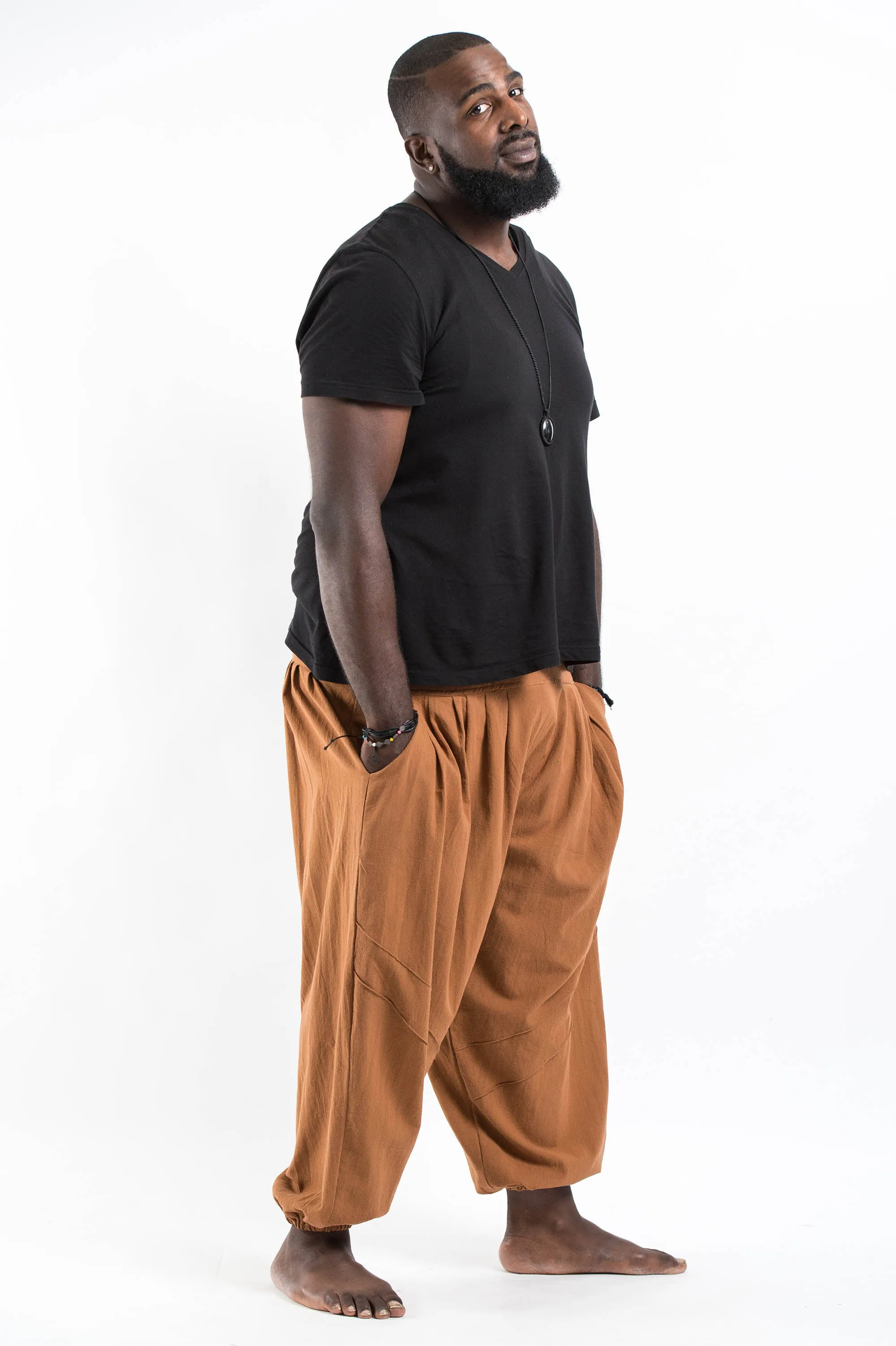 Plus Size Unisex Genie Cotton Harem Pants in Brown