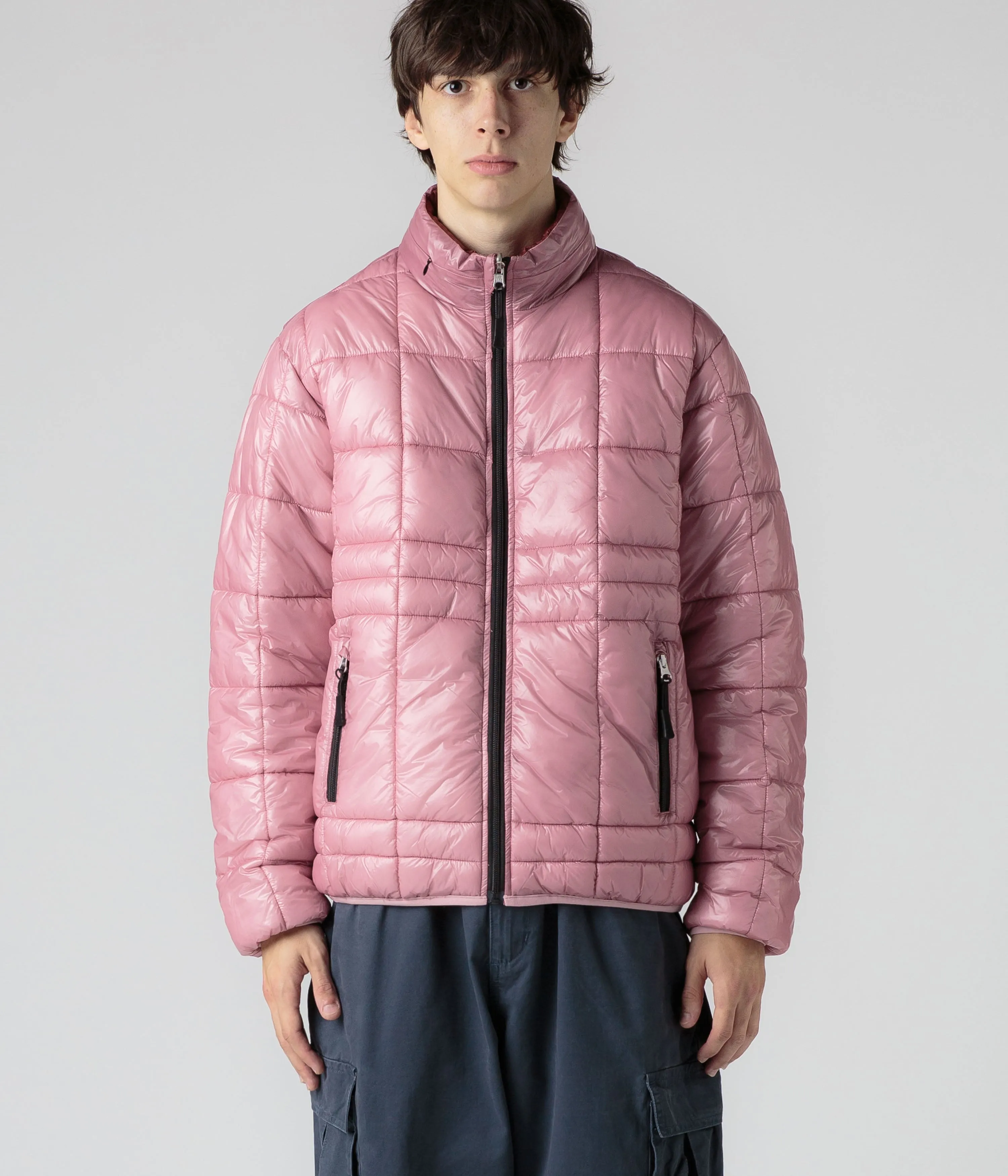 Pop Trading Company Quilted Reversible Puffer Jacket - Mesa Rose / Fired Brick