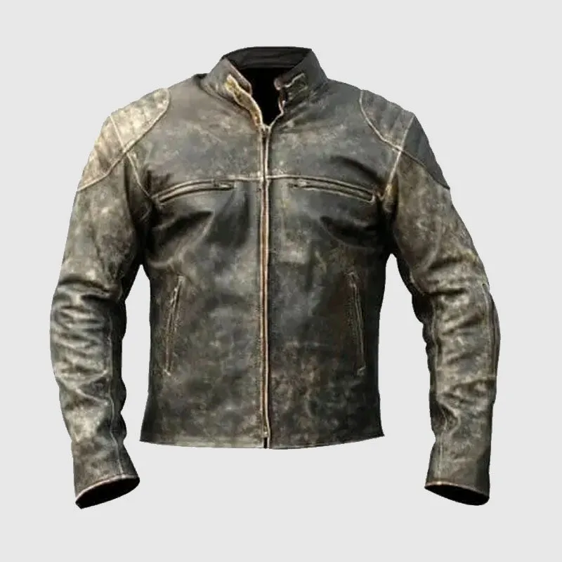 Premium Quality Mens Distressed Black Leather Motorcycle Jacket