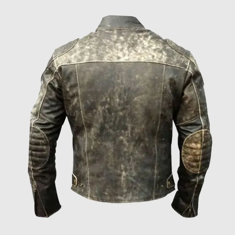 Premium Quality Mens Distressed Black Leather Motorcycle Jacket