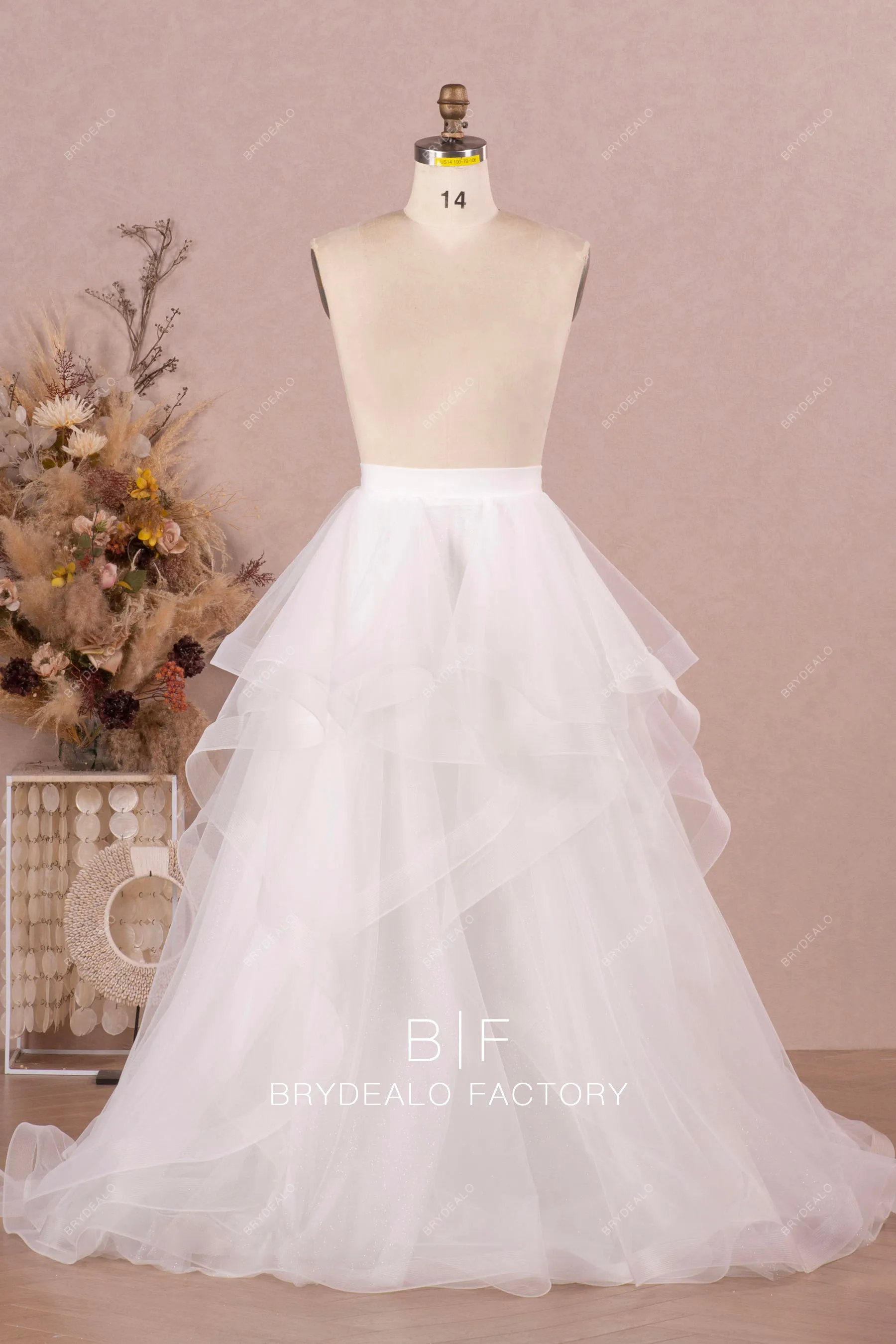 Princess White Tulle Ruffled Long Puffy A-line Bridal Skirt