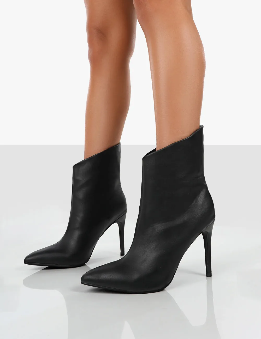 Quinn Black Pu Heeled Stiletto Ankle Boots