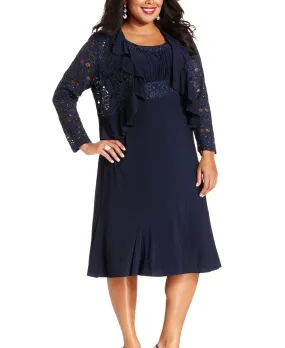 R&M Richards Plus Size Lace Sequin Jacket Dress