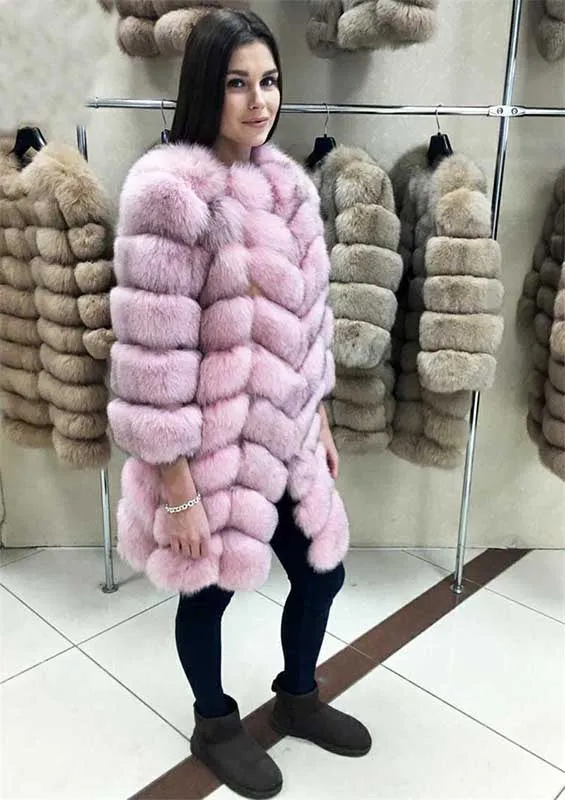 Real Fox Fur Coat Long Coats