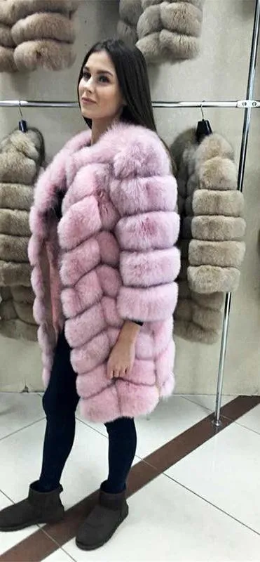 Real Fox Fur Coat Long Coats