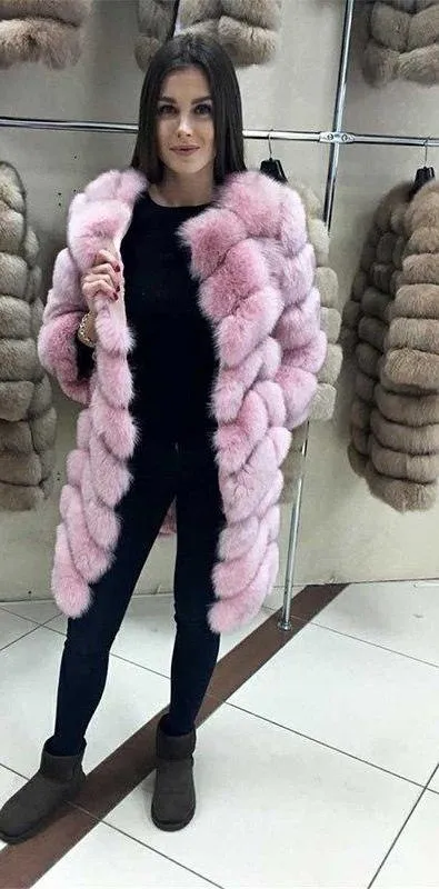 Real Fox Fur Coat Long Coats