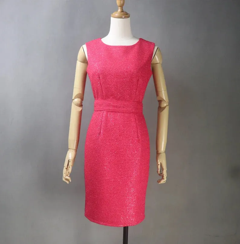 Red Sheath Dress    Long Coat For Ladies With Tweed material  for wedding wear, Graduation day.