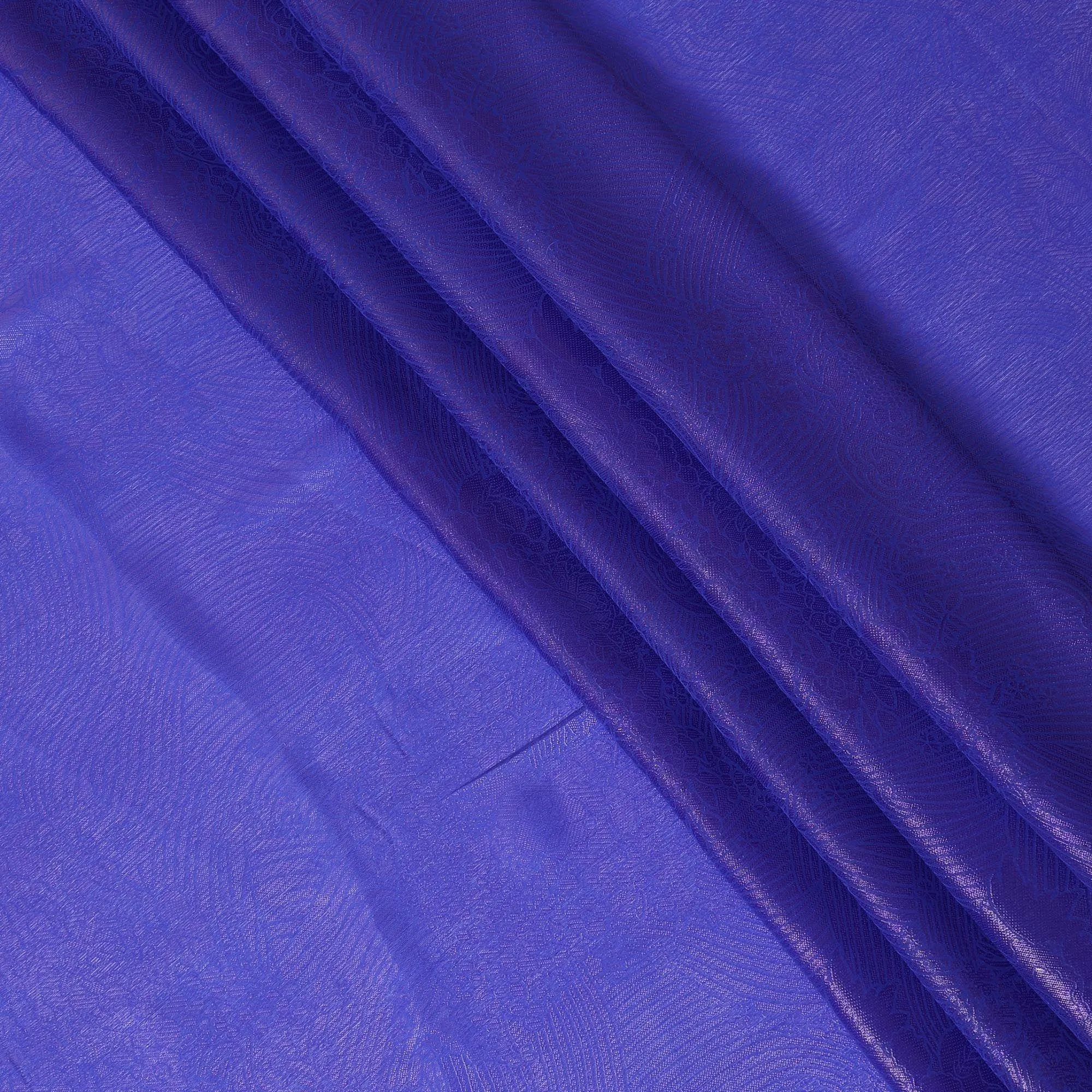 Royal blue synthetic chiffon fabric with same tone metallic lurex in floral design-D10117