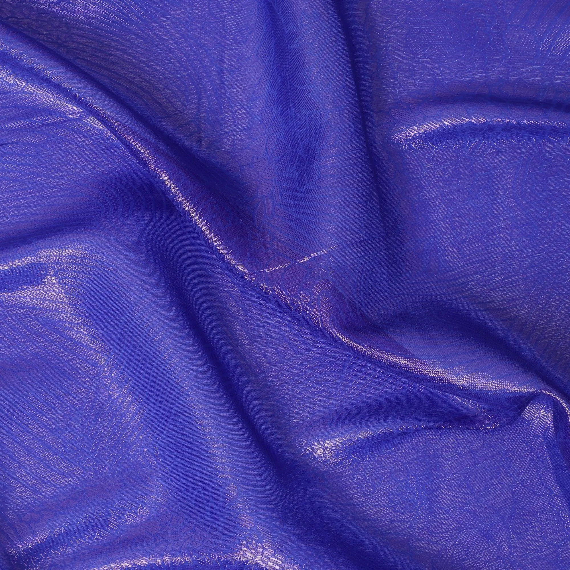 Royal blue synthetic chiffon fabric with same tone metallic lurex in floral design-D10117