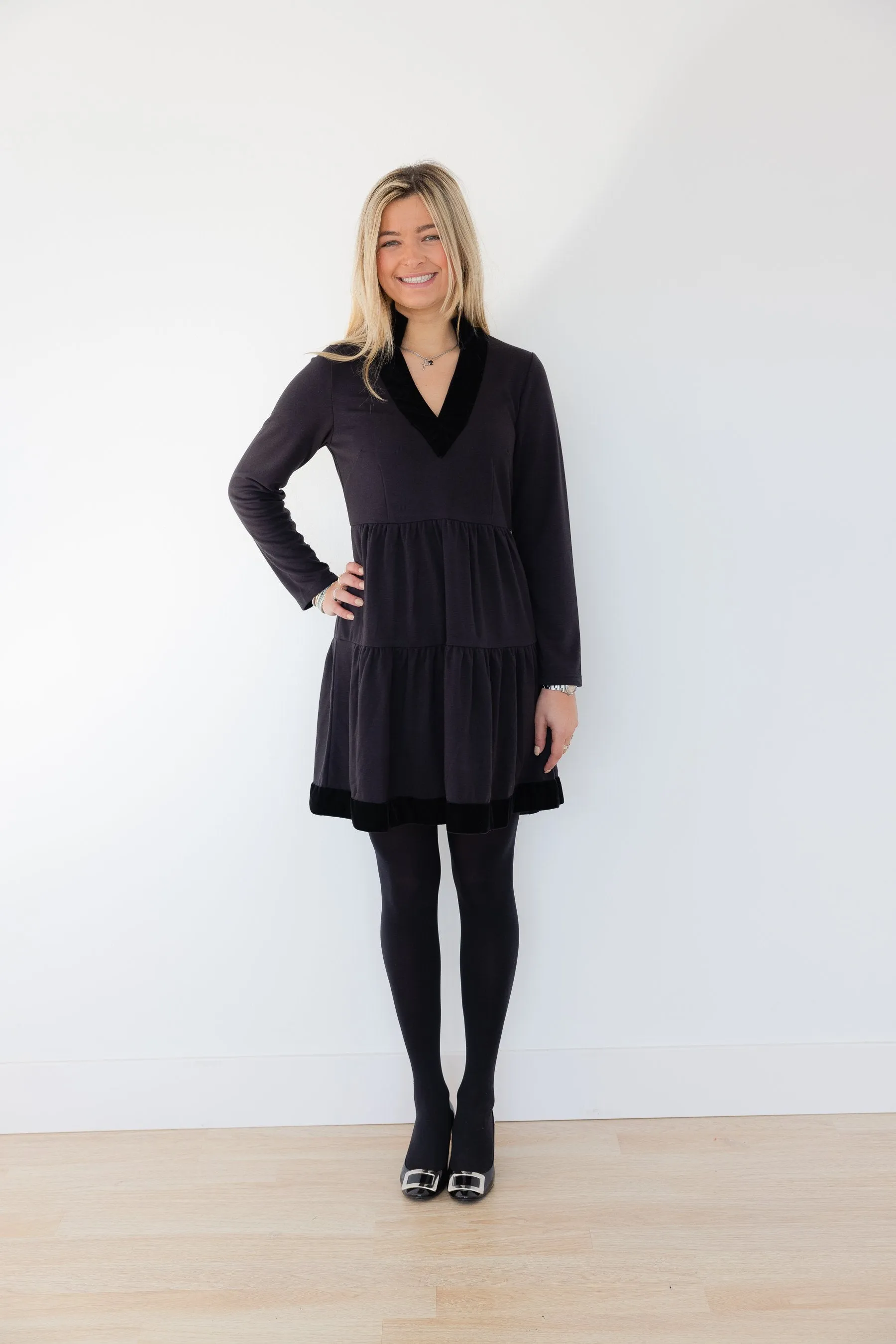 Sail to Sable Long Sleeve Fit and Flare Dress - Black