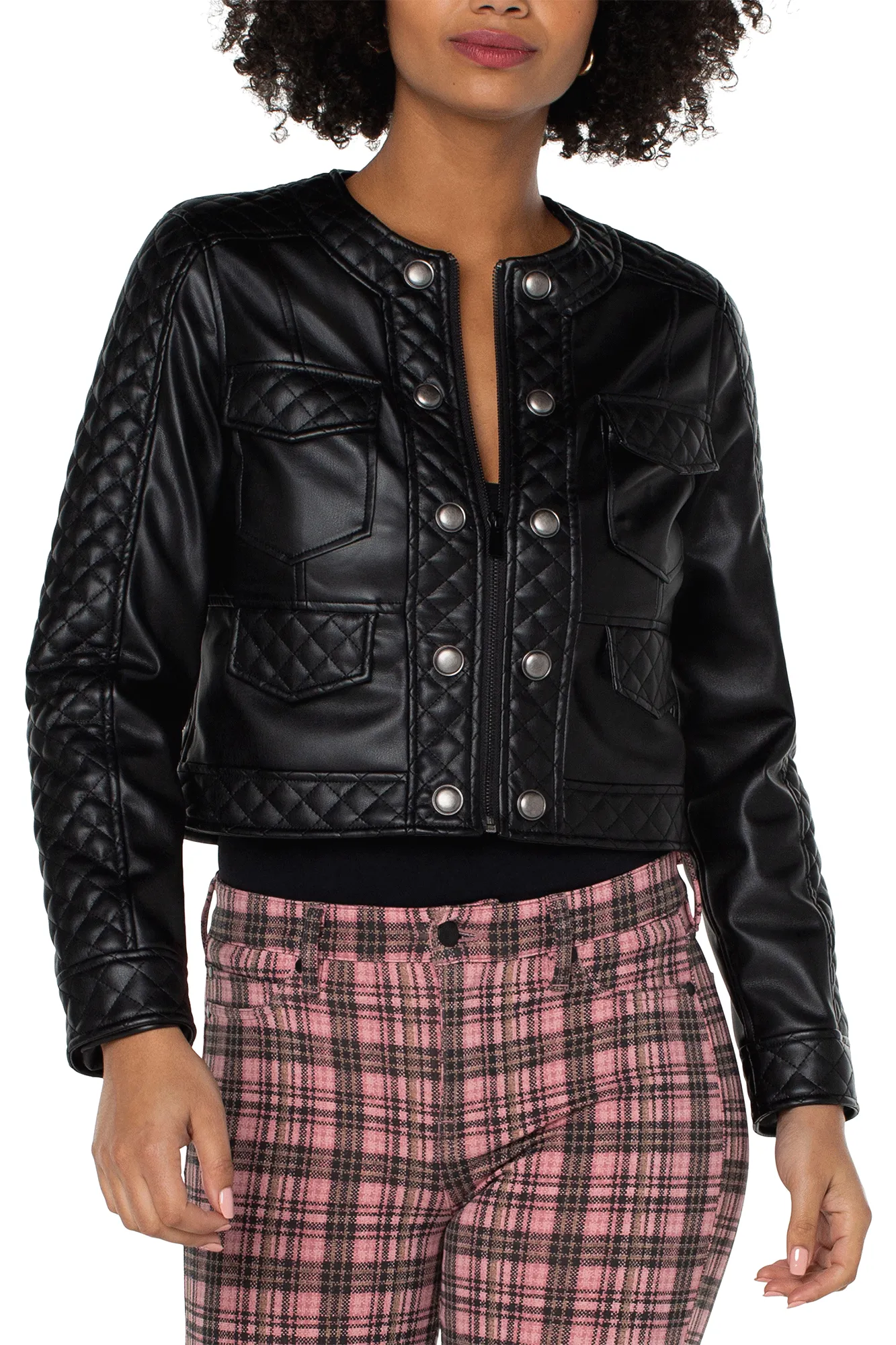 SCOOP NECK QUILTED ZIP JACKET