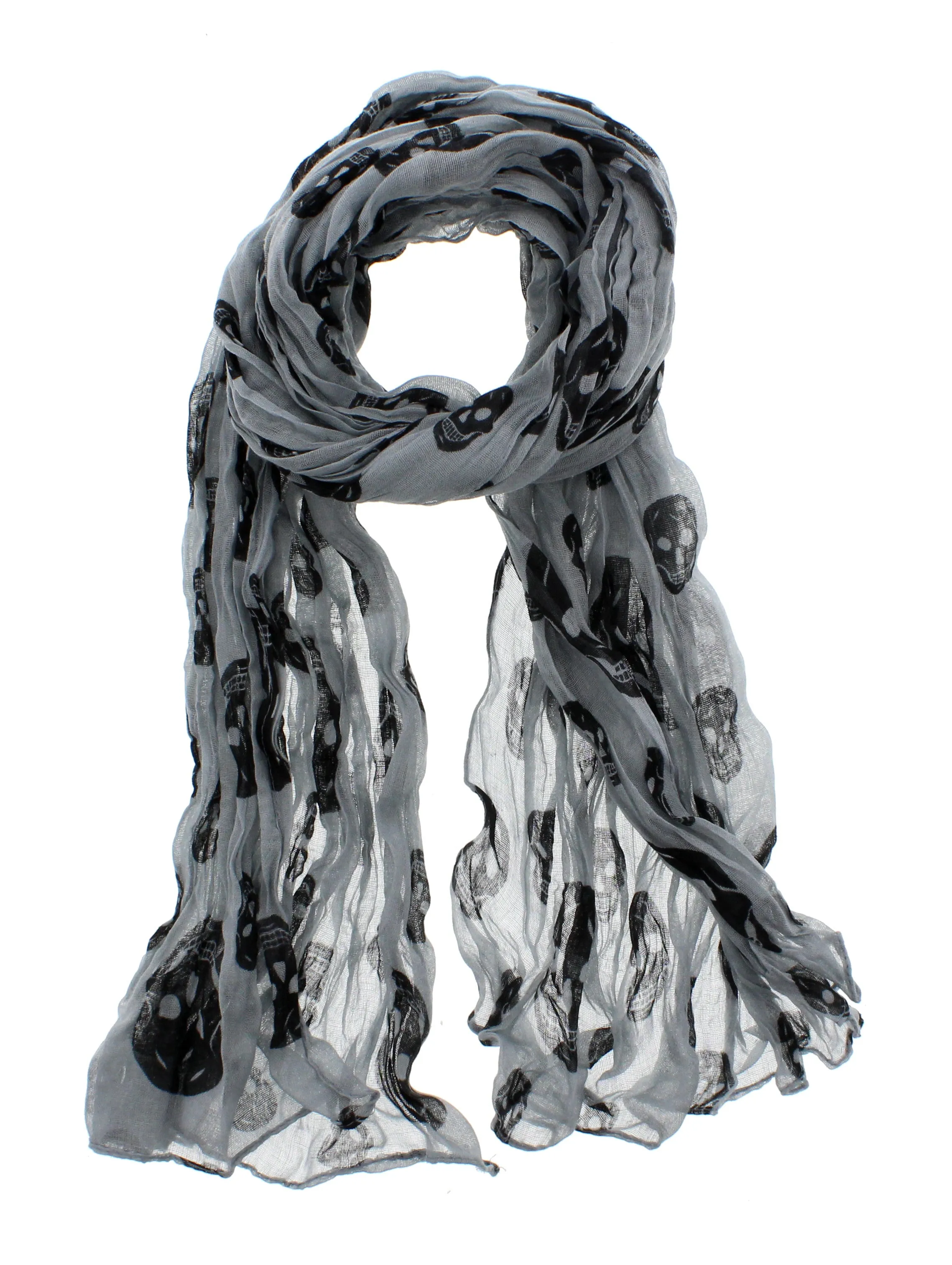 Skinny Wrinkled Skull Print Scarf