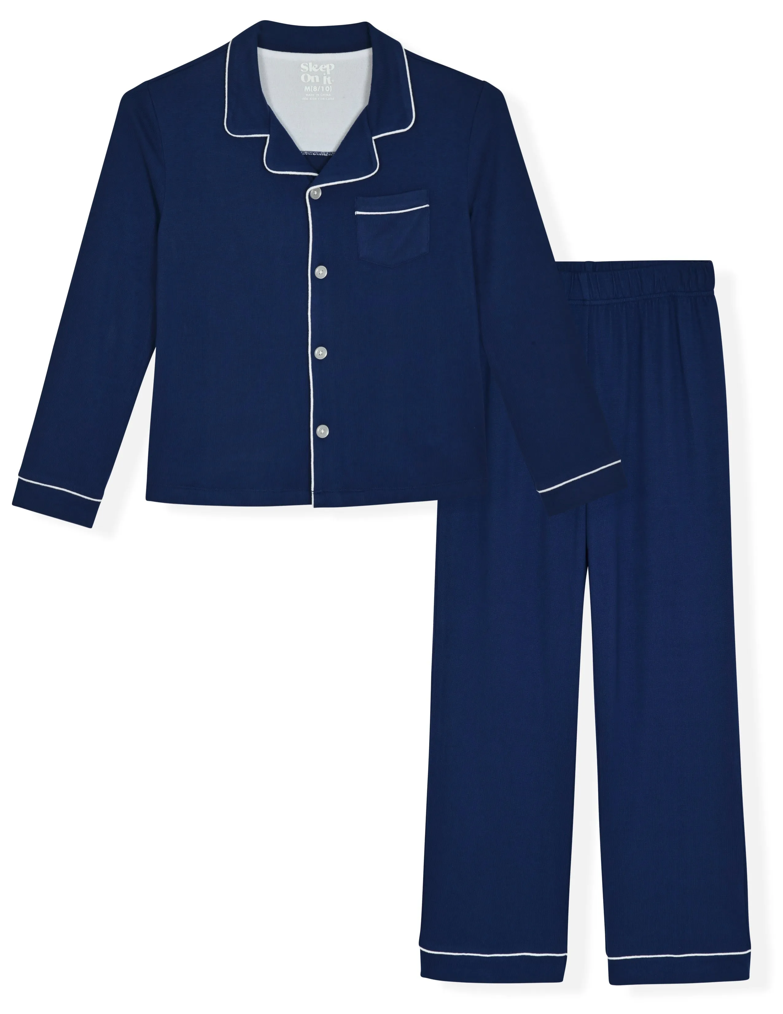 Sleep On It Boys Pajama 2-Piece Jersey Coat Sets - Navy