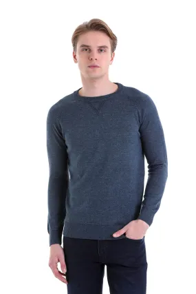 Slim Fit Indigo Cotton Blend Crewneck Sweater