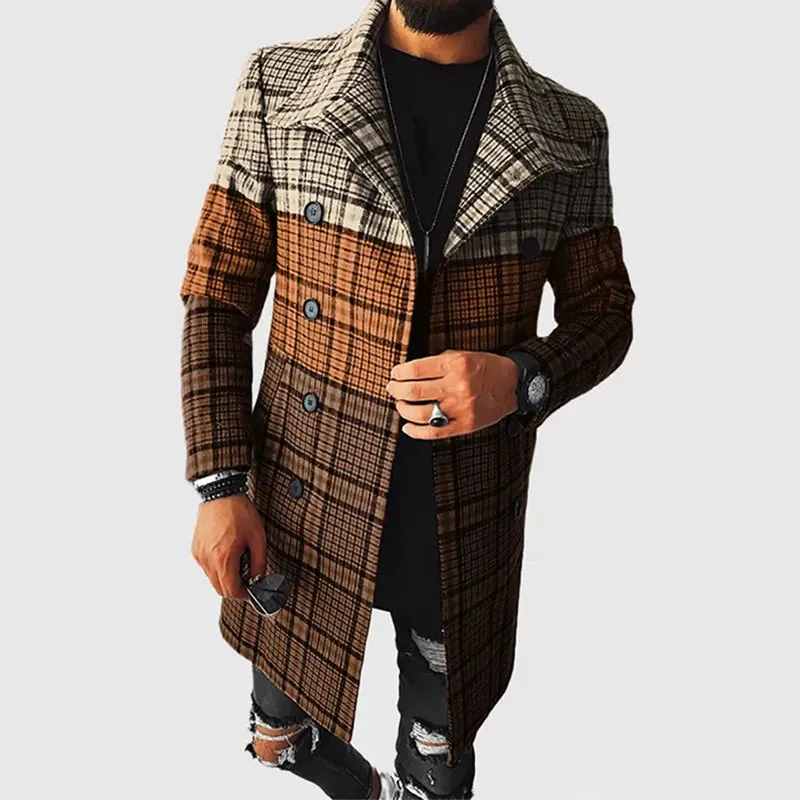 Sml-lrge Vintage Pattern Print Thick Fleece For Men Casual Long Sleeve Turn-down Collar Buttoned Overcoat