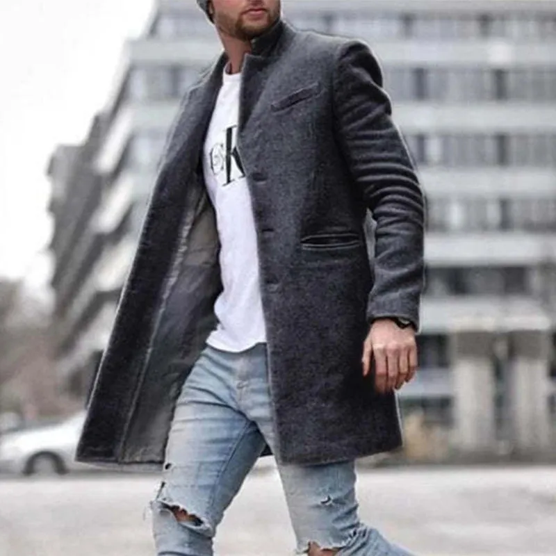 Sml-lrge Vintage Pattern Print Thick Fleece For Men Casual Long Sleeve Turn-down Collar Buttoned Overcoat