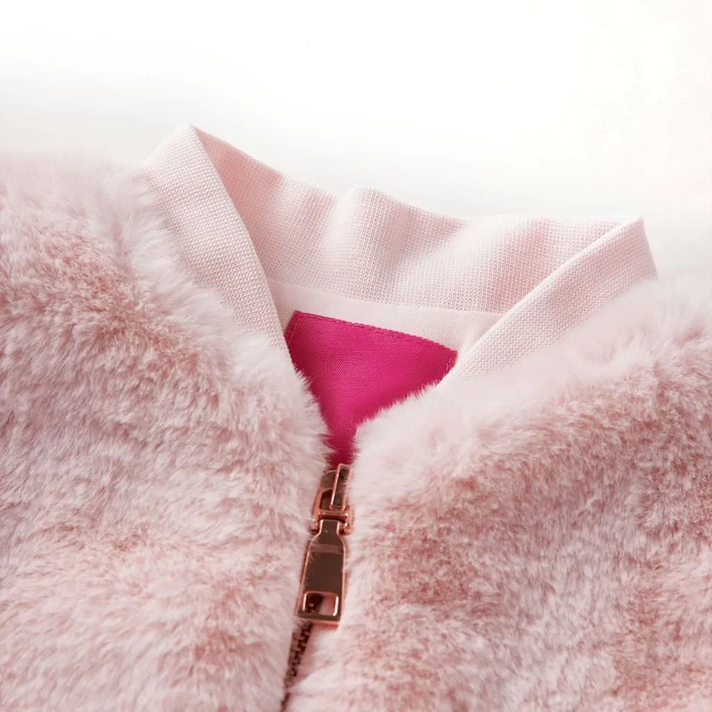 Soft Pink Kids' Faux Fur Jacket - Warm & Cozy, Ideal for Ages 9-10, Size 140