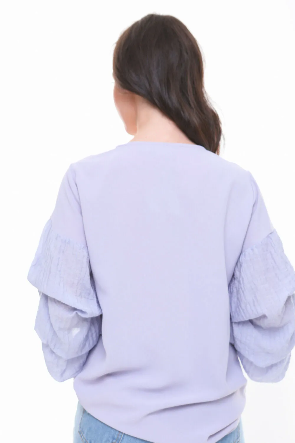 Soft Pleat Tuck Puffer Sleeve Floaty Top