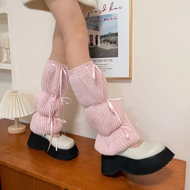 Sohiwoo New Y2k Bubble Lantern Strap Leg Covers Ballet Knitted Socks Pink Girl Leg Warmers Harajuku Boot Cuffs Japanese JK Lolita Sock