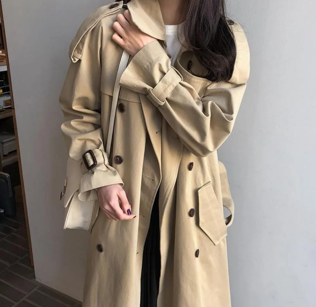 Spring Autumn Trench Coat  Clothes Long Korean Fashion Double Breasted Windbreaker Student Loose Overcoat B-35321