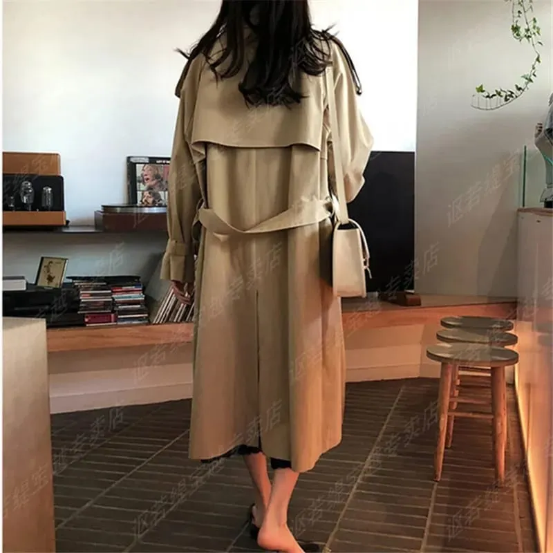 Spring Autumn Trench Coat  Clothes Long Korean Fashion Double Breasted Windbreaker Student Loose Overcoat B-35321