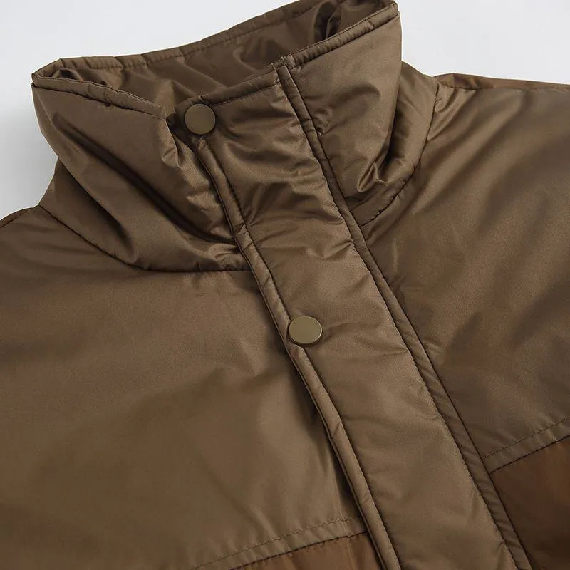 Stand-Up Collar Workwear Style Bellows Pocket Puffer Jacket