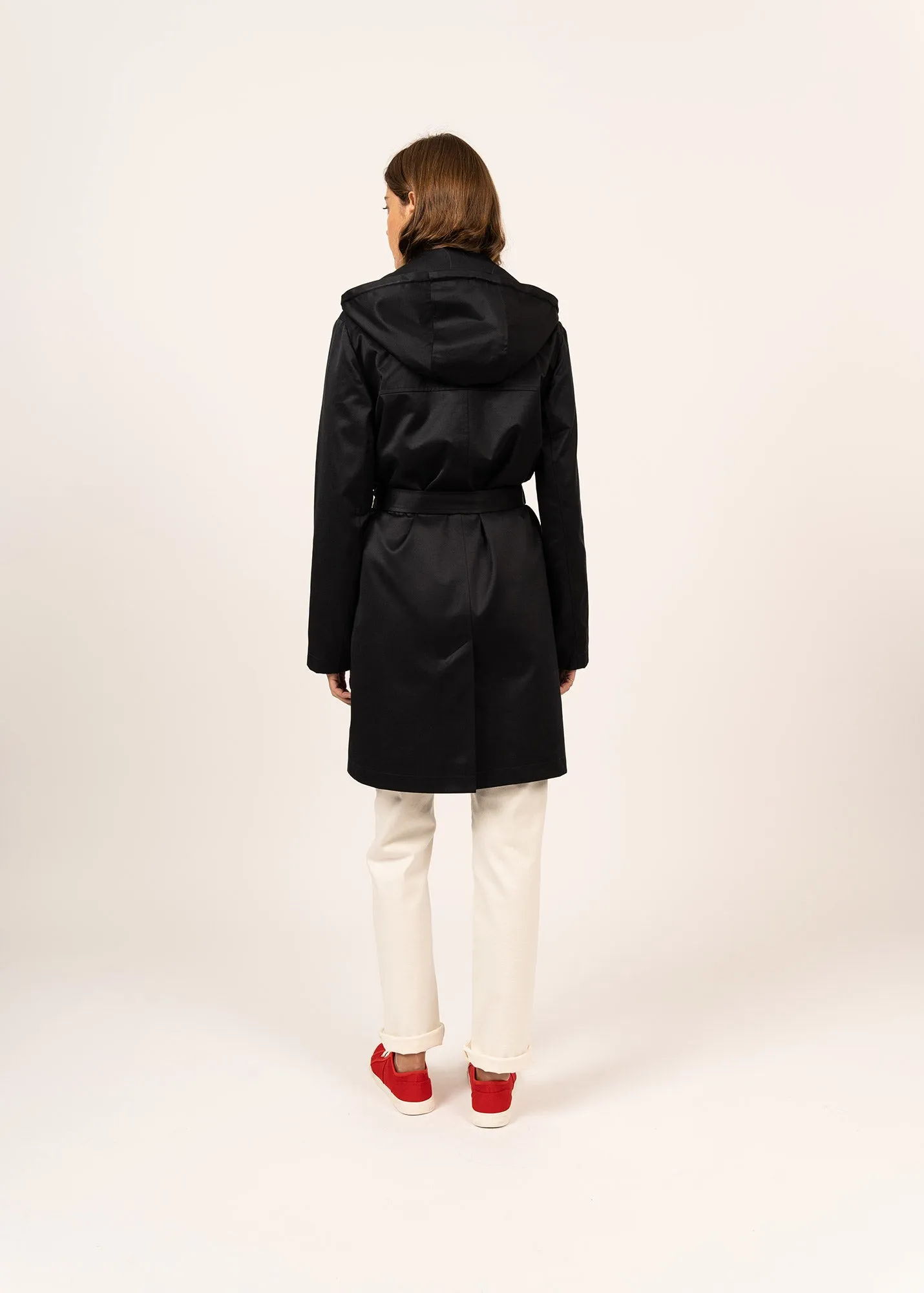 Ste Honorine hooded trenchcoat - in cotton gabardine (NAVY)