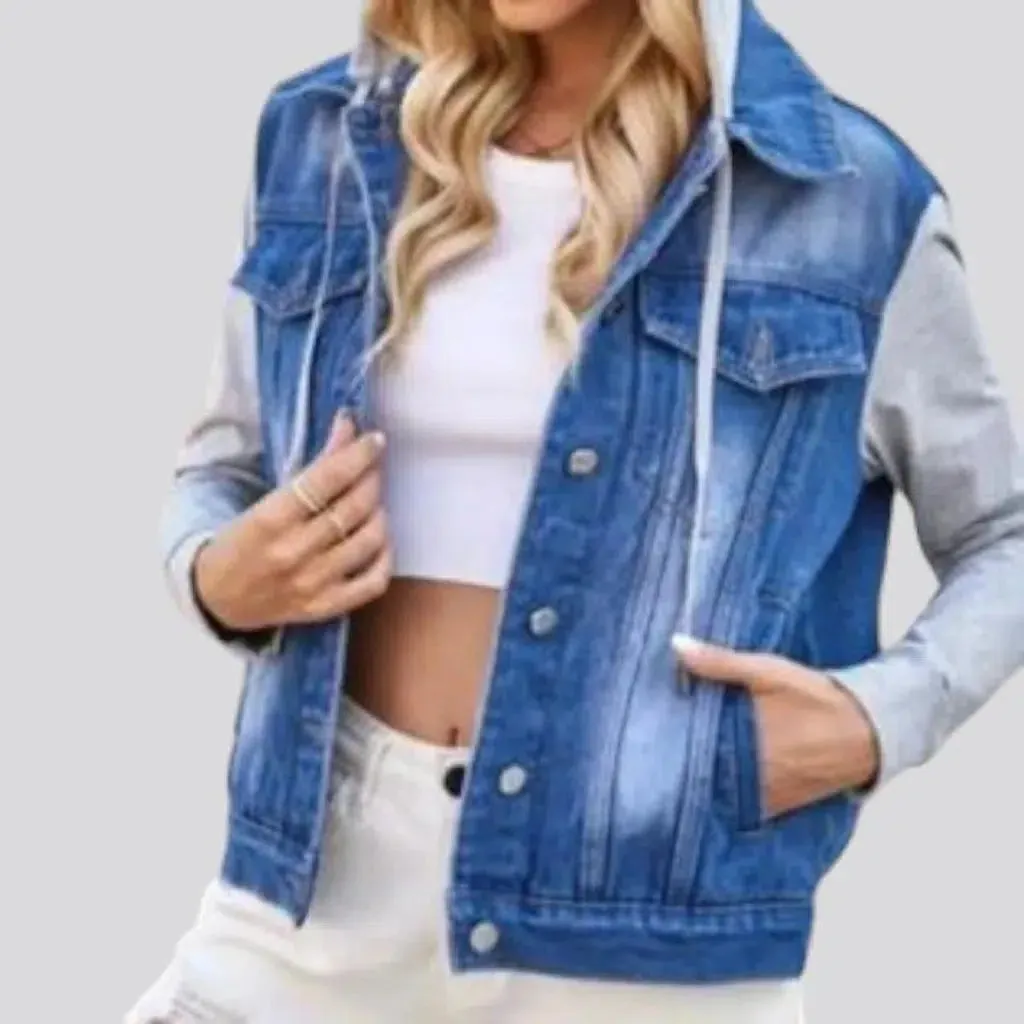 Street cotton-sleeves denim jacket for women