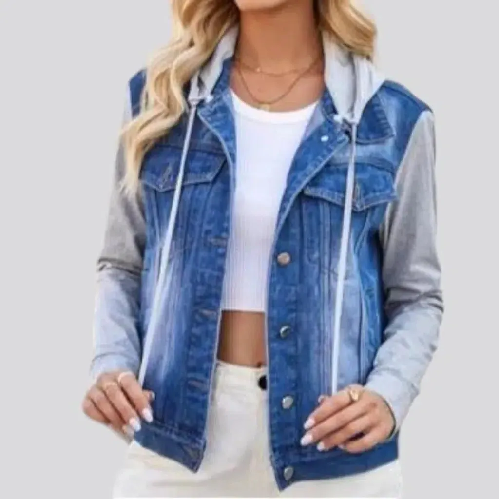 Street cotton-sleeves denim jacket for women