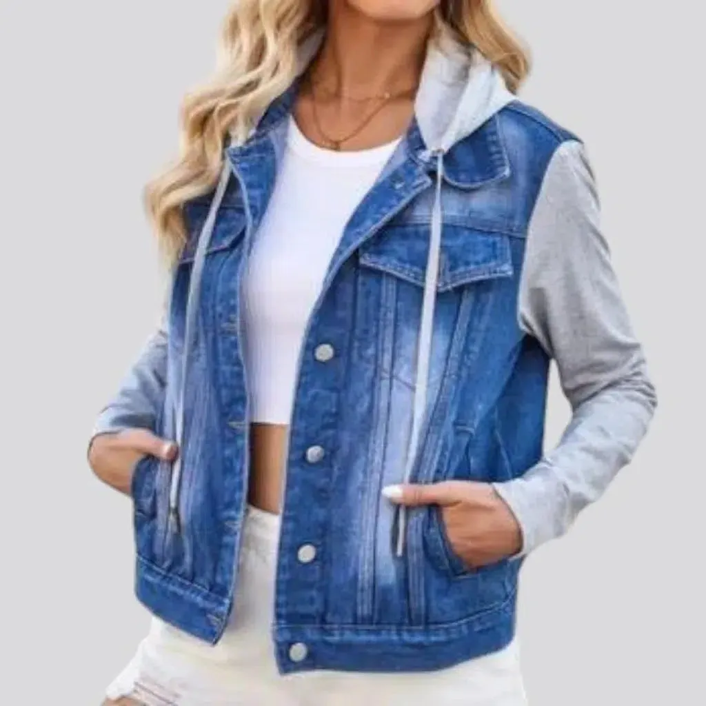 Street cotton-sleeves denim jacket for women