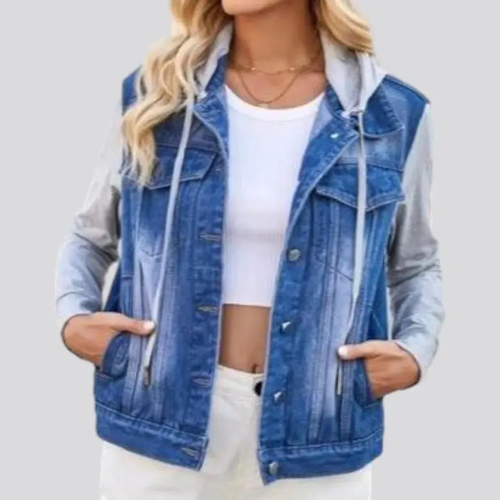 Street cotton-sleeves denim jacket for women