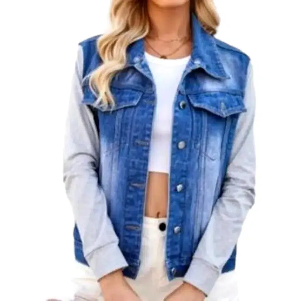 Street cotton-sleeves denim jacket for women