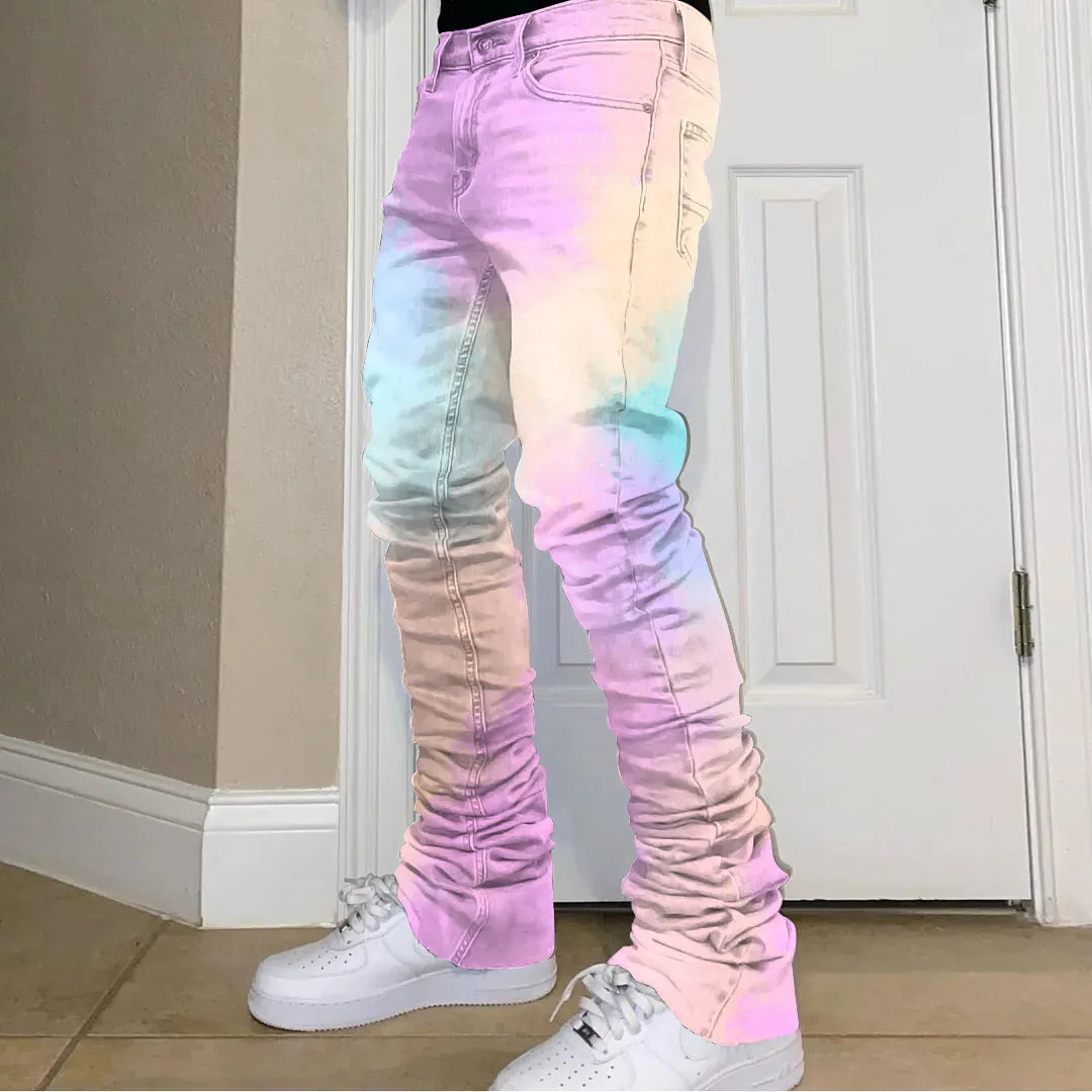 Street tie-dye colored straight-leg jeans