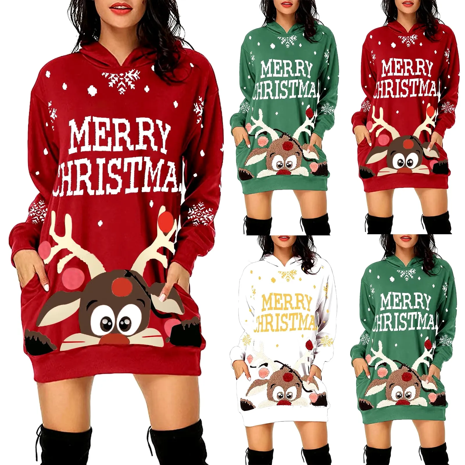 Stylish Women's Christmas Hoodie Dress with Pockets - High-Quality & Comfortable Fashion!