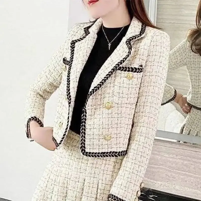 Summer new elegant Korean pop lapel leisure suit jacket skirt pleated skirt suit women squares two-piece casual clothes