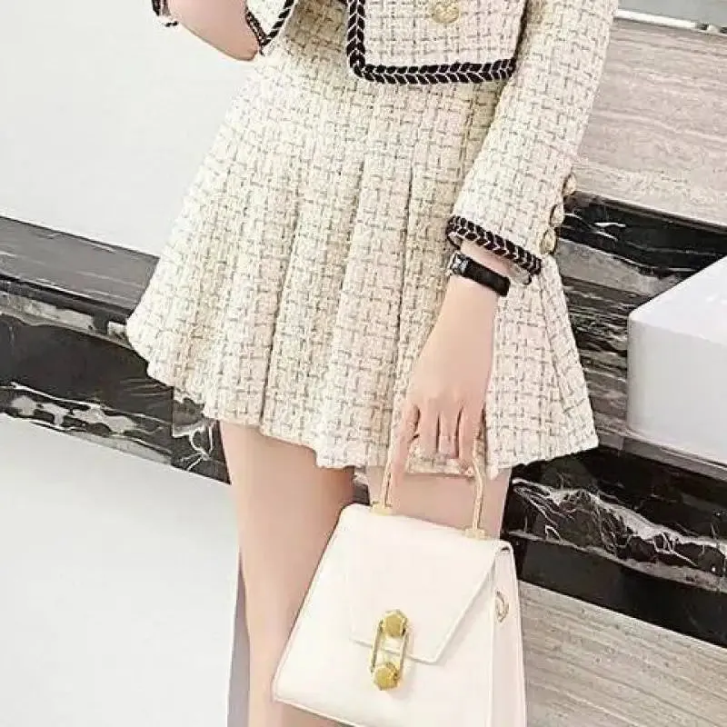 Summer new elegant Korean pop lapel leisure suit jacket skirt pleated skirt suit women squares two-piece casual clothes