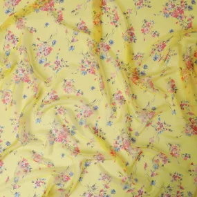 Sun flower yellow premium pure silk chiffon fabric with multicolor print in floral design-D13225