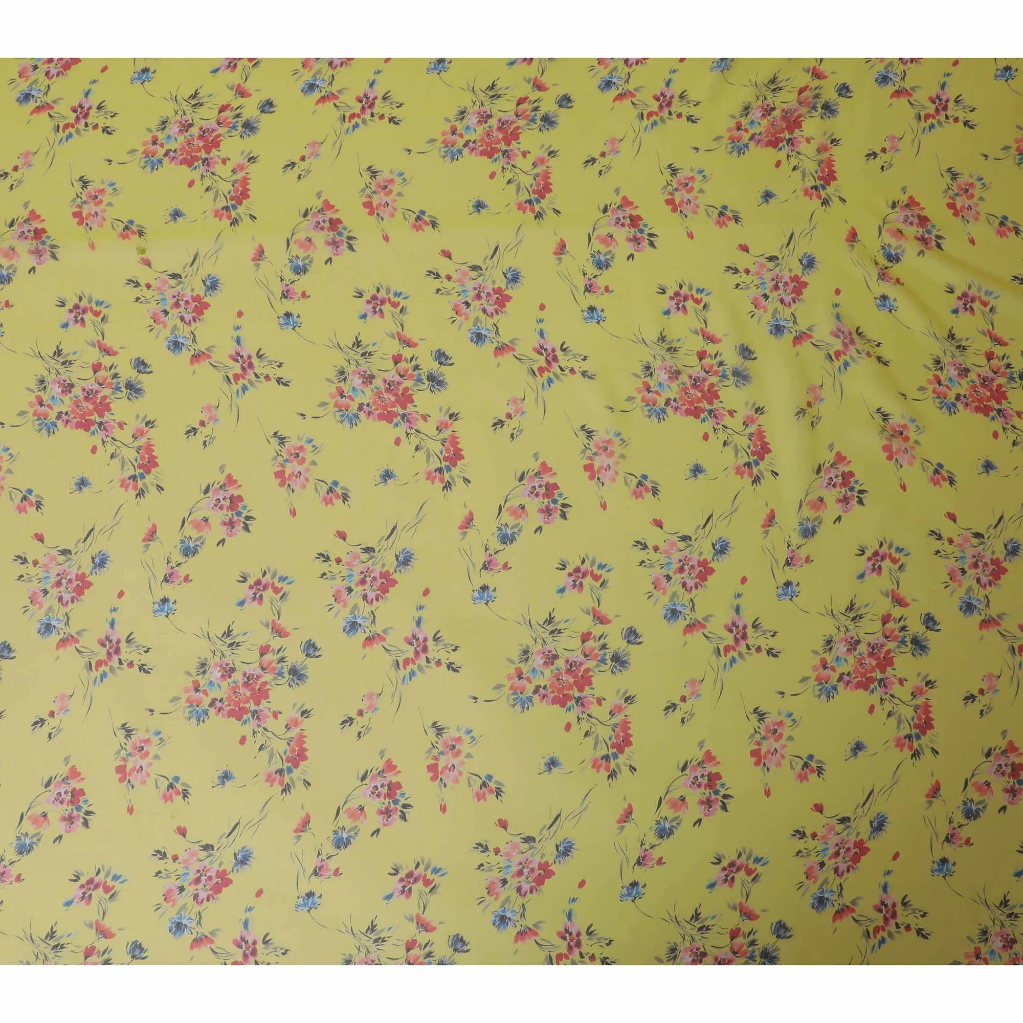 Sun flower yellow premium pure silk chiffon fabric with multicolor print in floral design-D13225