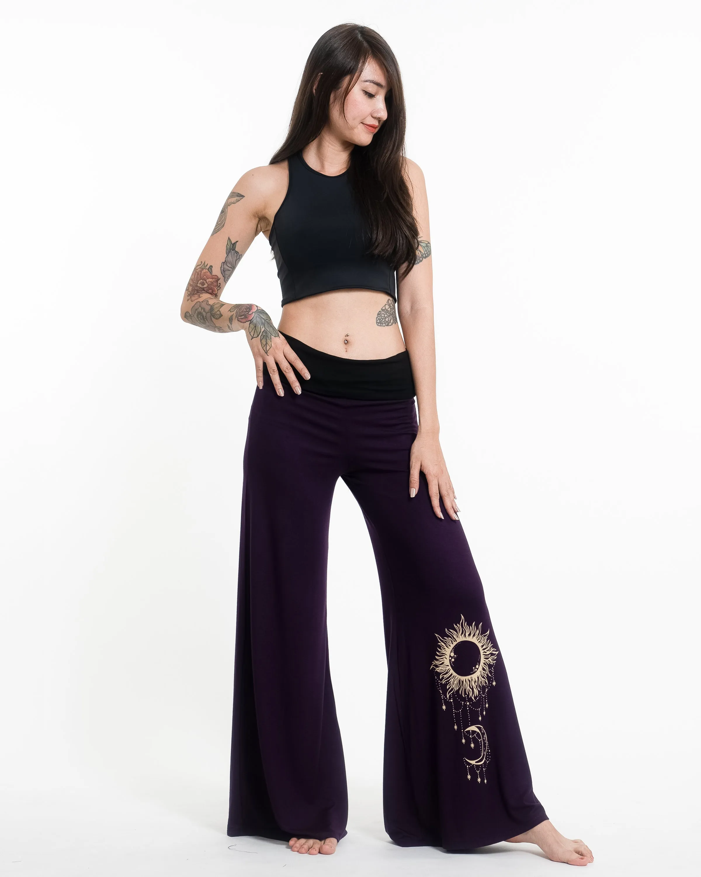 Sun Moon Spandex Wide Leg Palazzo Pants in Purple