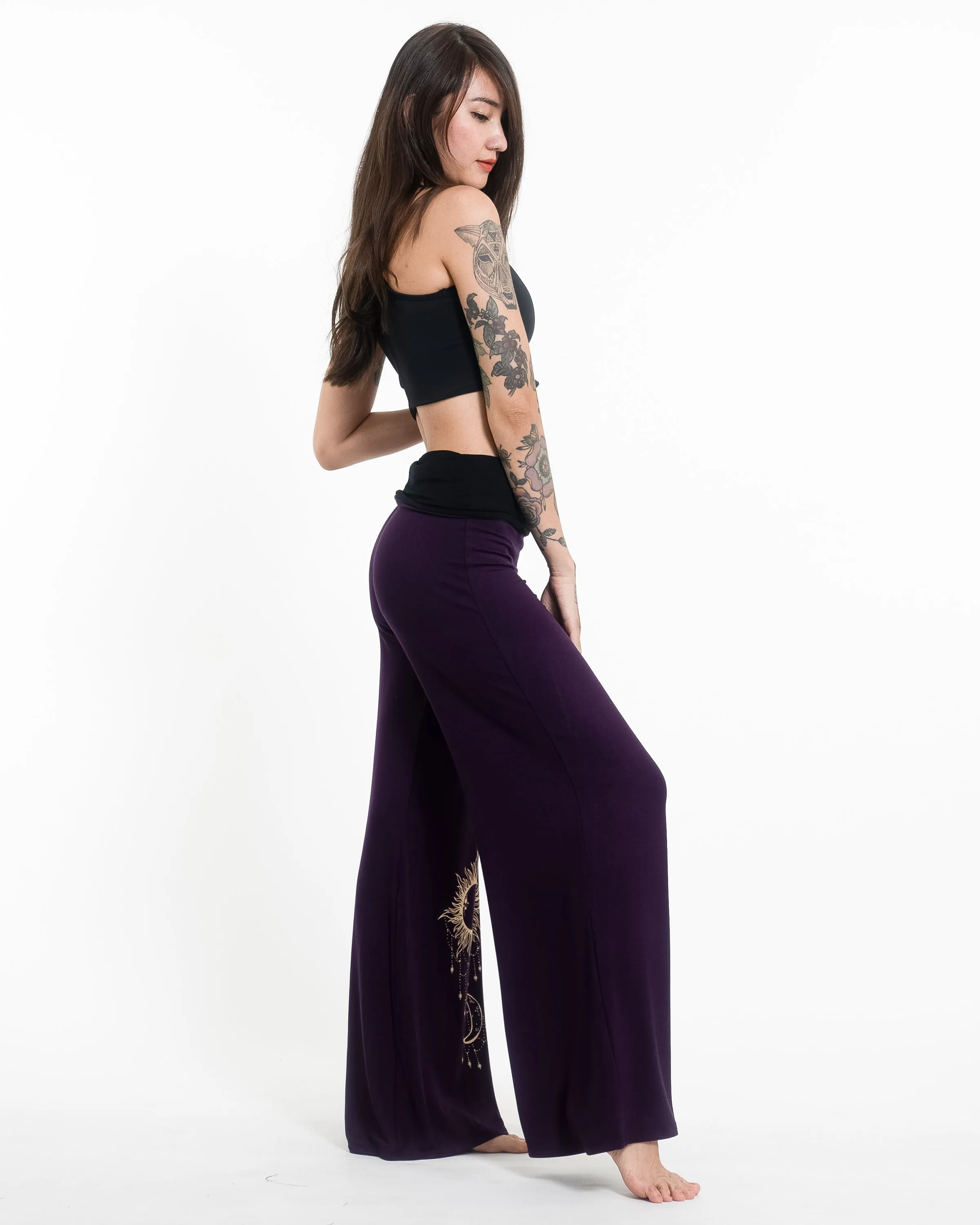 Sun Moon Spandex Wide Leg Palazzo Pants in Purple