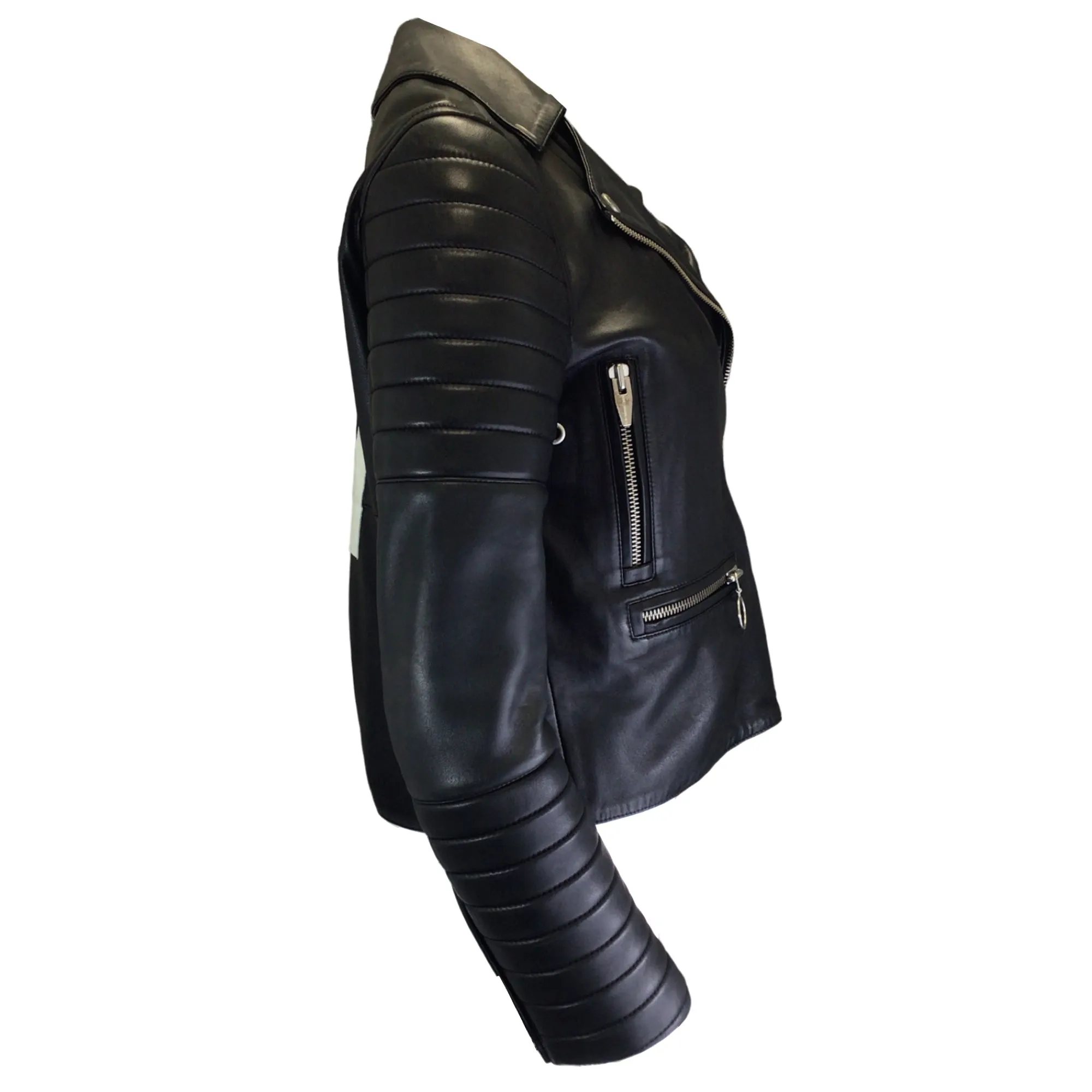 The Arrivals Black Quilted Moto Zip Lambskin Leather Jacket