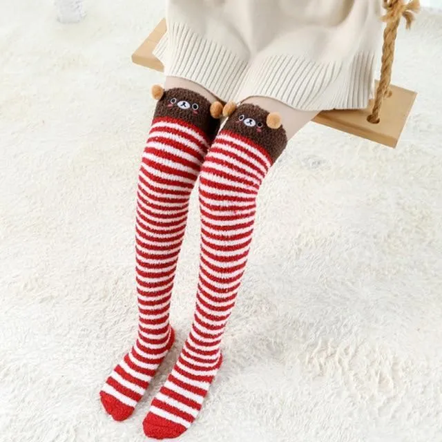 Thigh High Fuzzy Plush Socks, Leggings Adorable Animals to Keep Legs Warm! *