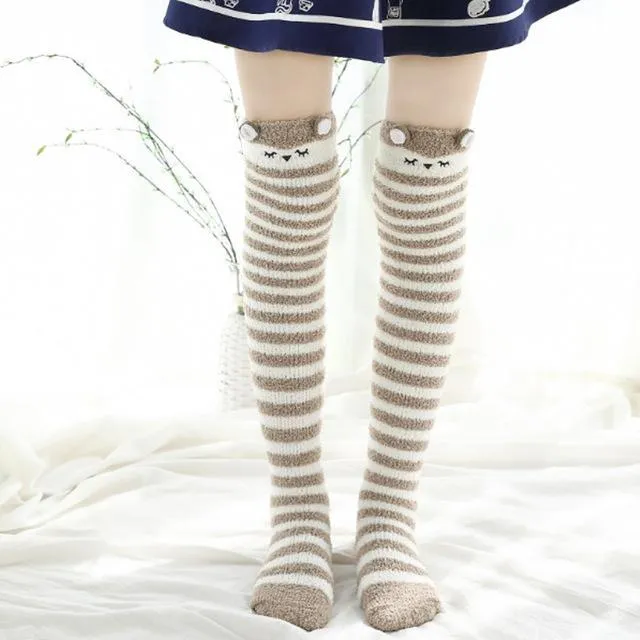 Thigh High Fuzzy Plush Socks, Leggings Adorable Animals to Keep Legs Warm! *